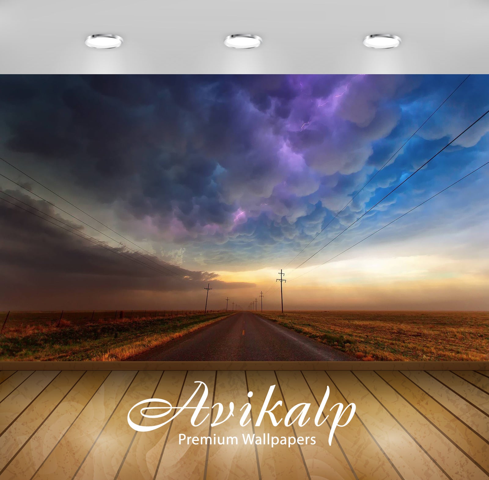 Avikalp Exclusive Awi6373 Storm Passing Over Tucumcari Road Nature Full HD Wallpapers for Living roo
