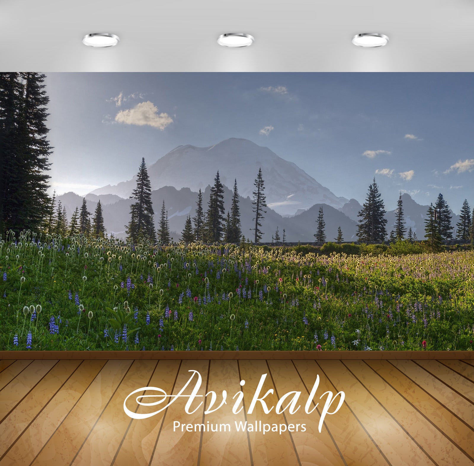 Avikalp Exclusive Awi6375 Stuning Wildflowers On The Field By The Snowy Mountains Nature Full HD Wal