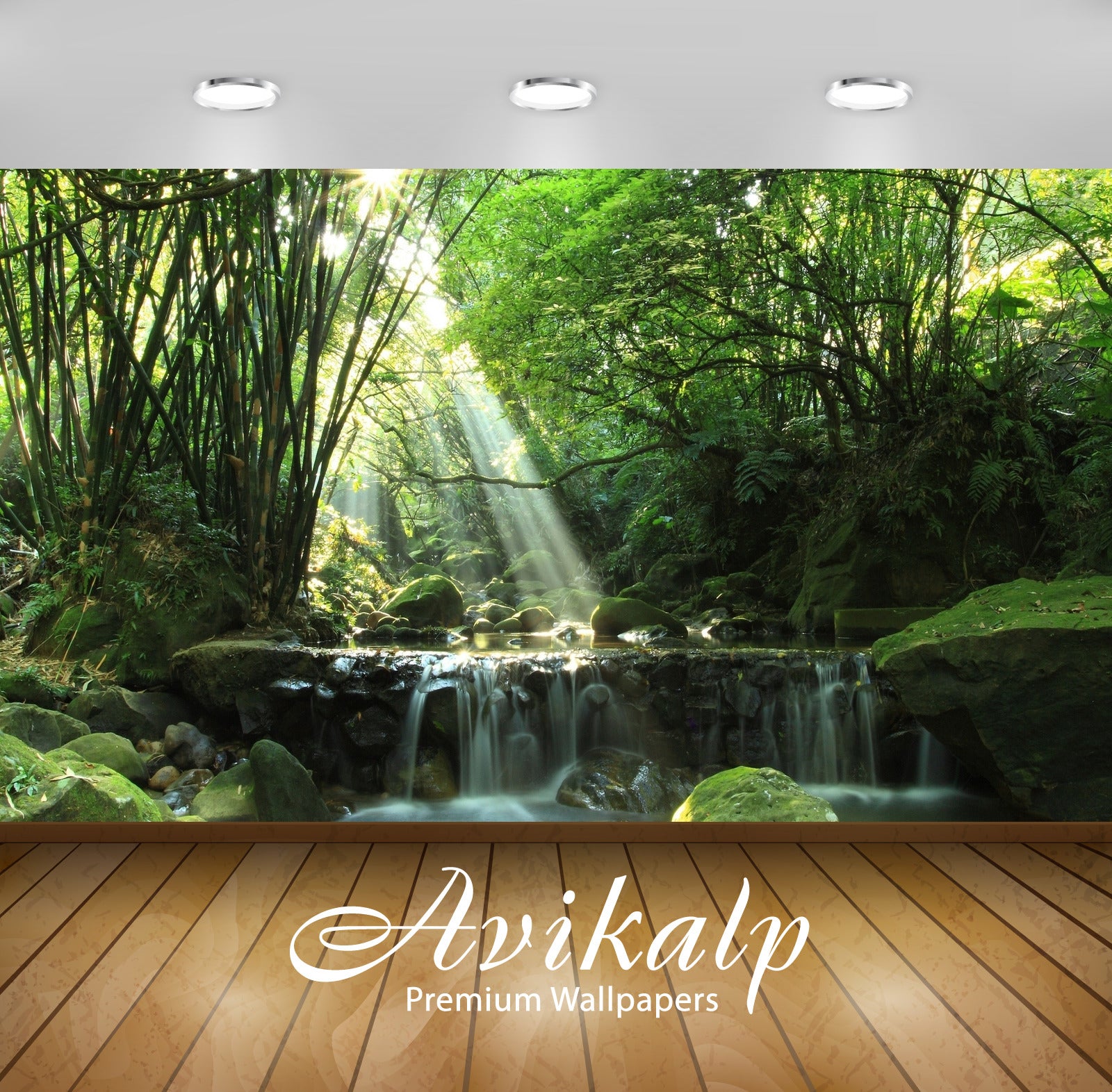 Avikalp Exclusive Awi6431 Sunlight Over The Waterfall Nature Full HD Wallpapers for Living room, Hal