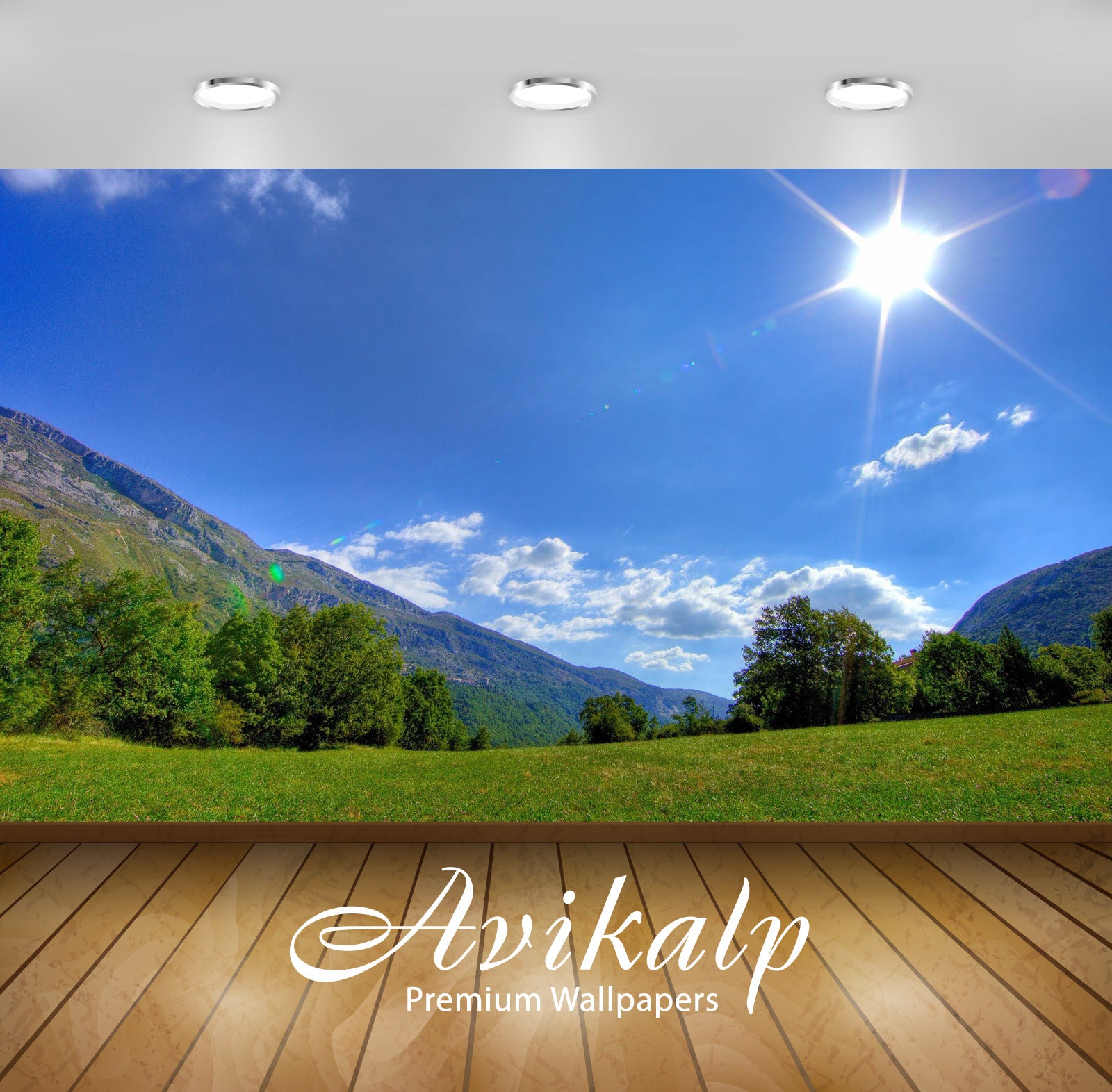 Avikalp Exclusive Awi6440 Sunlit Mountain Field Nature Full HD Wallpapers for Living room, Hall, Kid