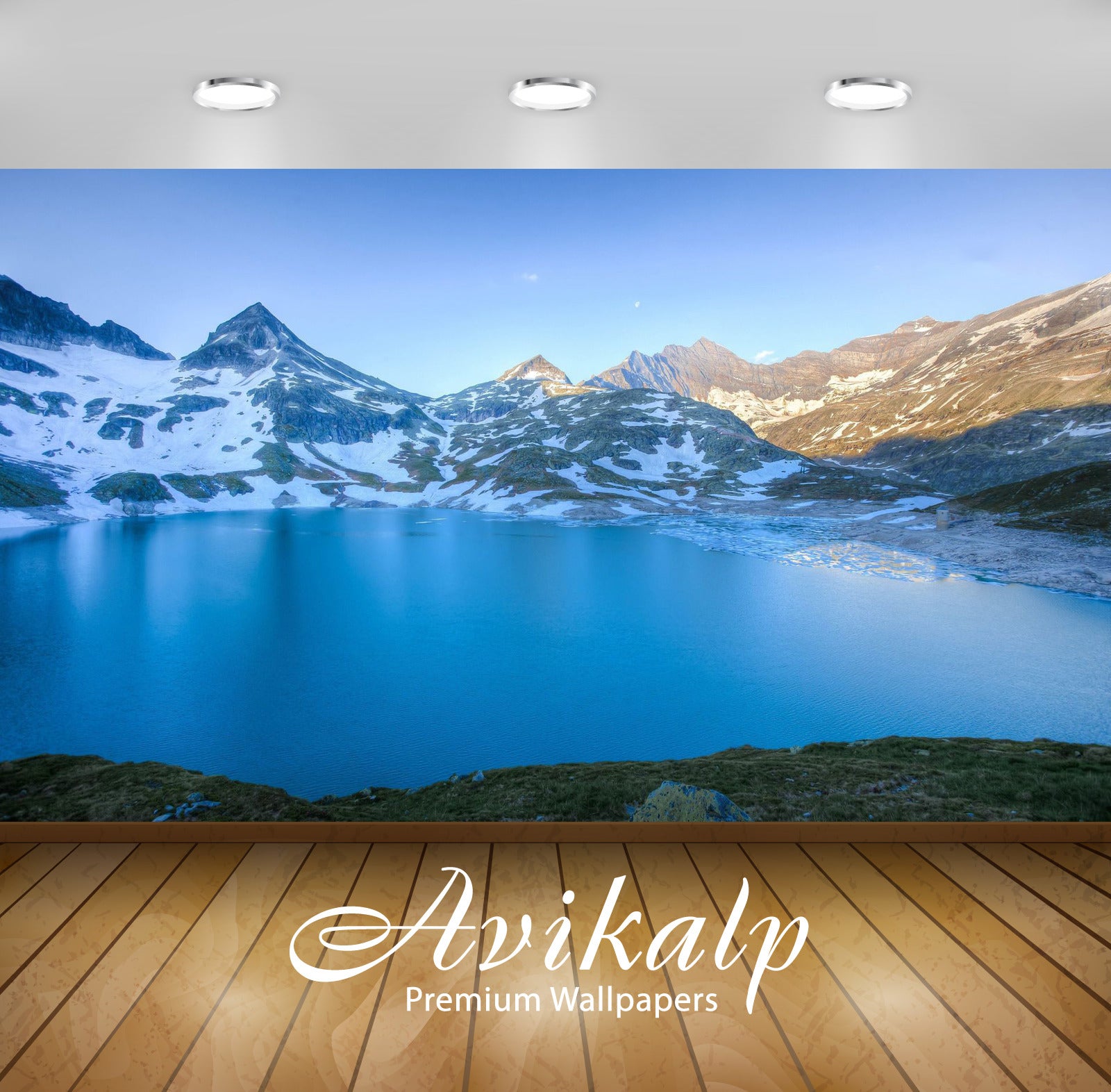 Avikalp Exclusive Awi6445 Sunny Day At The Blue Lake Mountain Nature Full HD Wallpapers for Living r