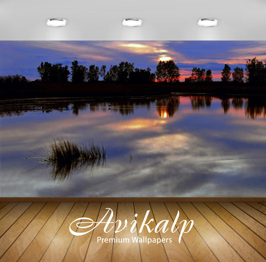 Avikalp Exclusive Awi6485 Sunset At The Lake Nature Full HD Wallpapers for Living room, Hall, Kids R