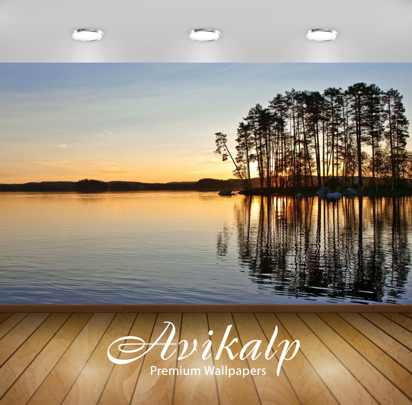 Avikalp Exclusive Awi6494 Sunset Hiding Behind The Tall Trees On The Lake Side Nature Full HD Wallpa