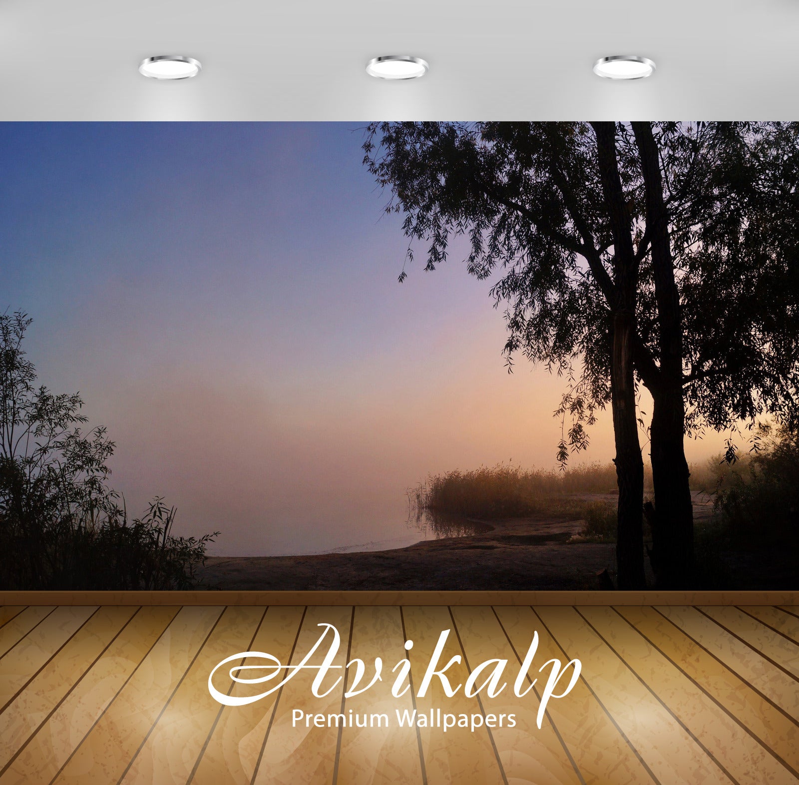 Avikalp Exclusive Awi6515 Sunset Over The Foggy Lake Nature Full HD Wallpapers for Living room, Hall