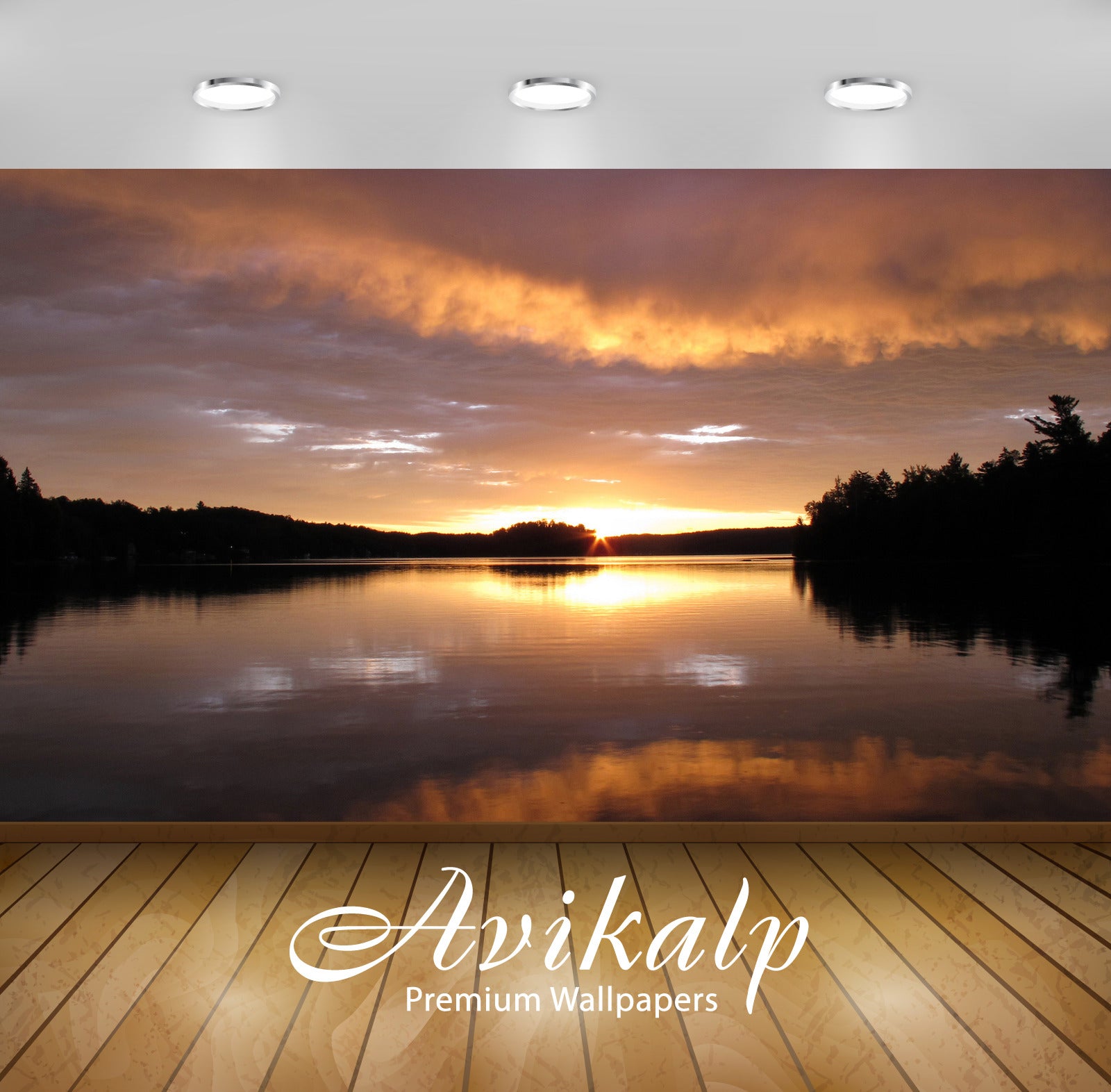 Avikalp Exclusive Awi6528 Sunset Reflecting In The Lake Nature Full HD Wallpapers for Living room, H
