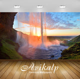 Avikalp Exclusive Awi6547 Tall Waterfall In The Sunset Nature Full HD Wallpapers for Living room, Ha
