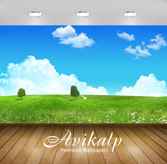 Avikalp Exclusive Awi6615 Trees In The Meadow Nature Full HD Wallpapers for Living room, Hall, Kids