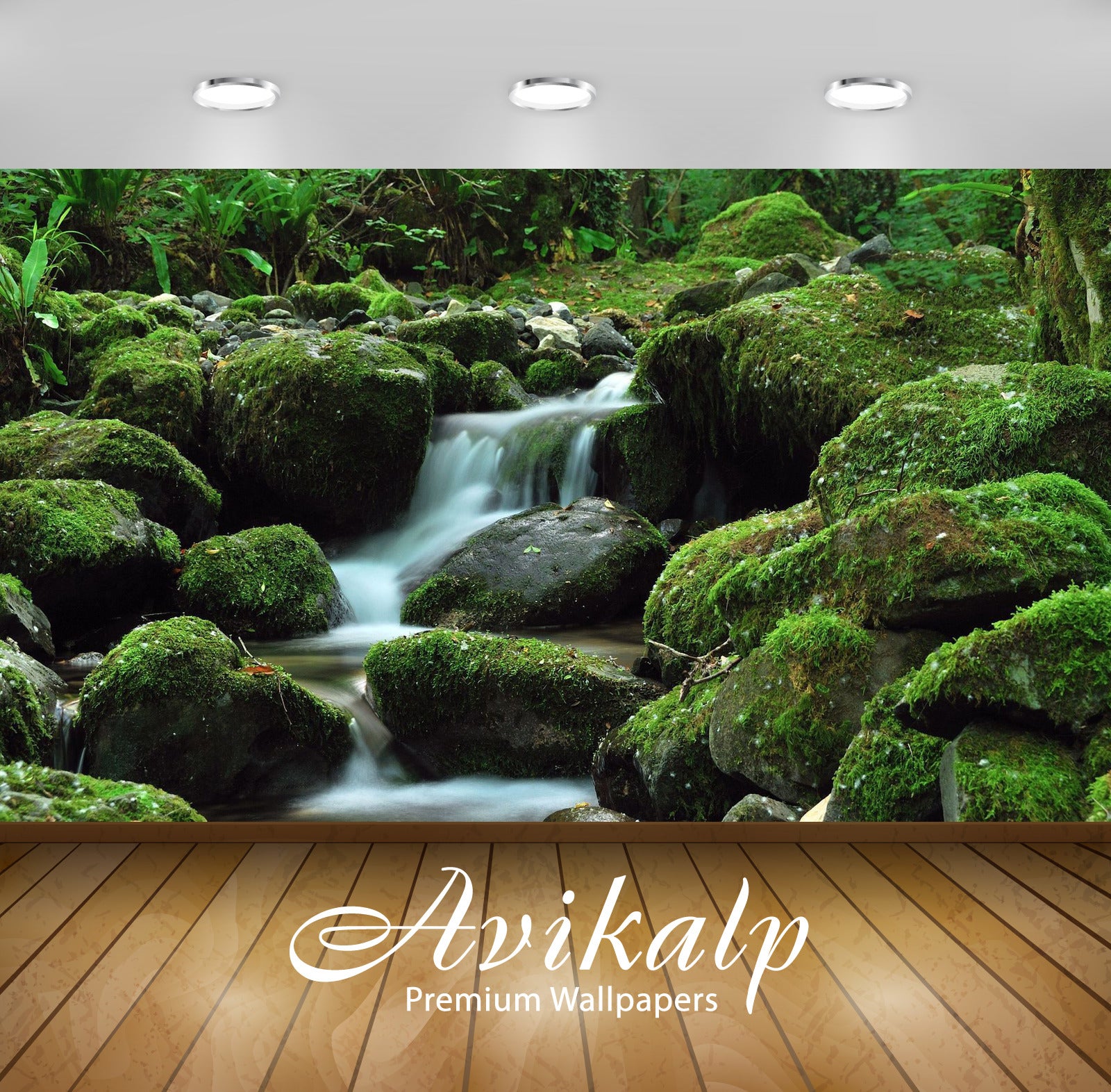 Avikalp Exclusive Awi6647 Water Falling Through The Mossy Rock Nature Full HD Wallpapers for Living