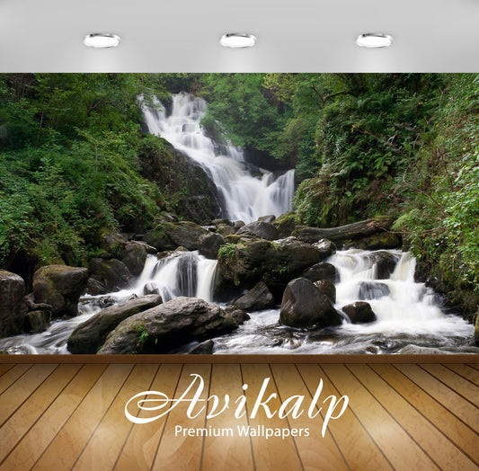 Avikalp Exclusive Awi6660 Waterfall In The Rocky River Nature Full HD Wallpapers for Living room, Ha