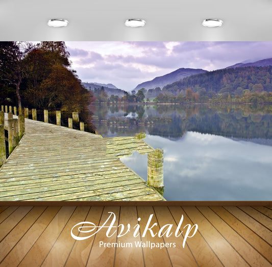 Avikalp Exclusive Awi6736 Wooden Pier On The Lake By The Beautiful Autumn Forest Nature Full HD Wall