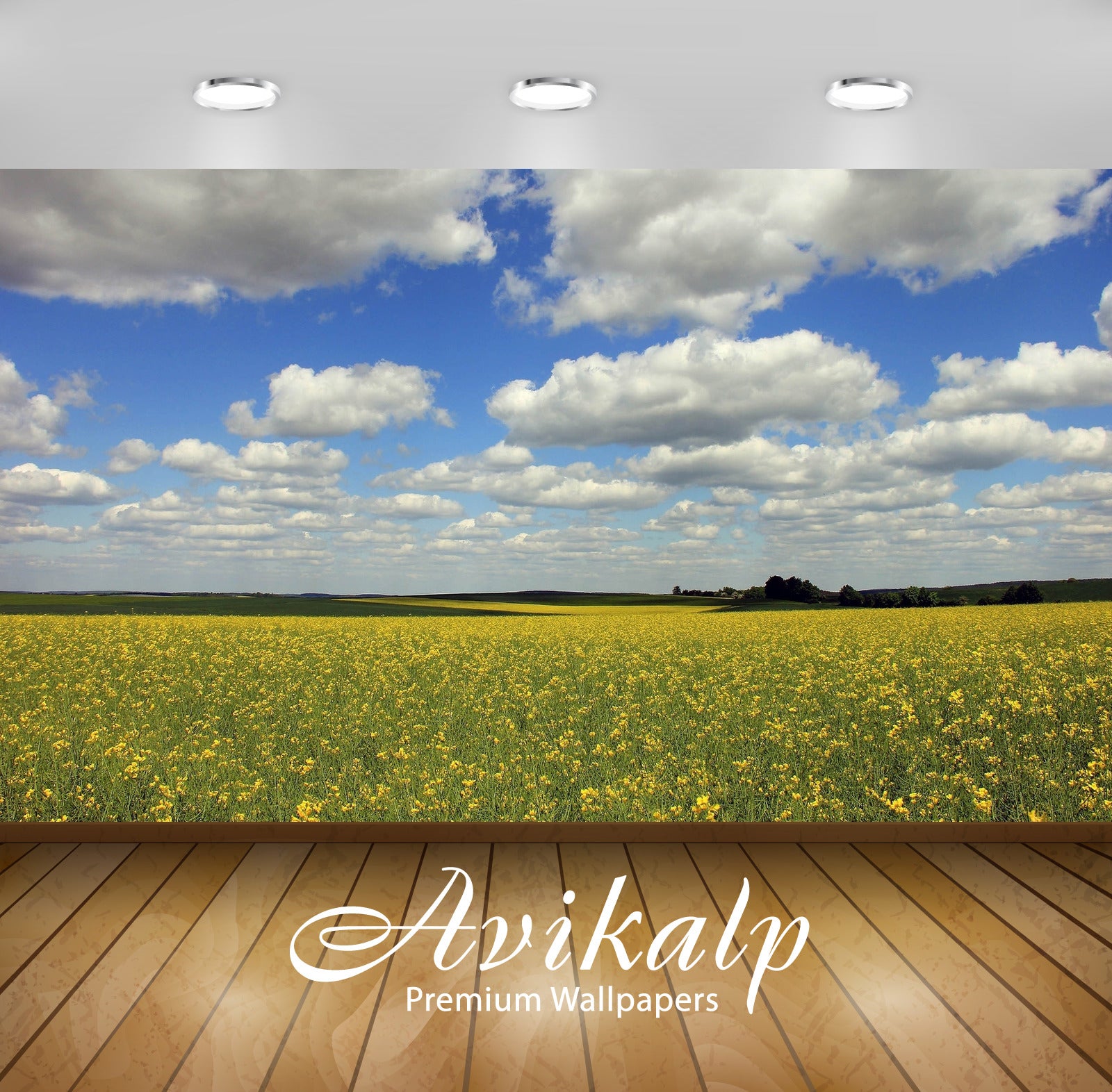 Avikalp Exclusive Awi6744 Yellow Flowers On The Field Under The Fluffy Clouds Nature Full HD Wallpap