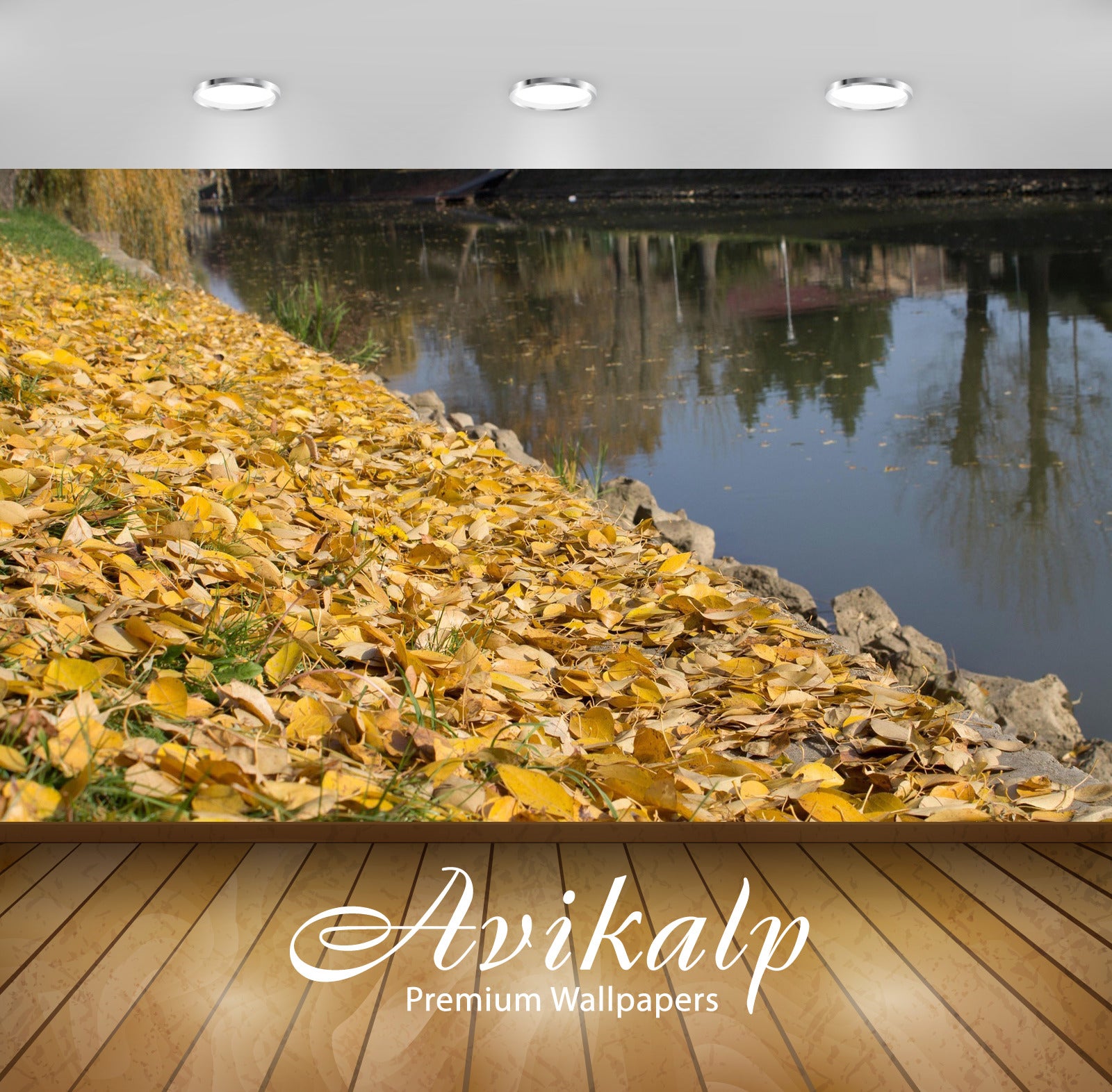 Avikalp Exclusive Awi6748 Yellow Leaf Carpet By The River Nature Full HD Wallpapers for Living room,
