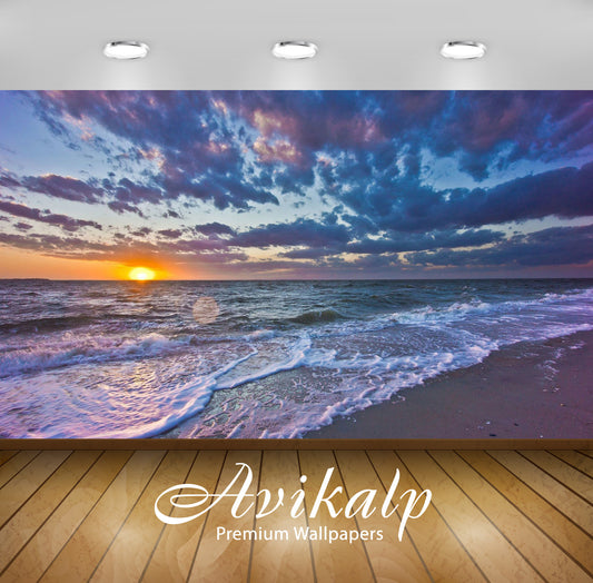 Avikalp Exclusive Awi6785 Amazing Golden Sunset At The Beach Nature HD Wallpaper