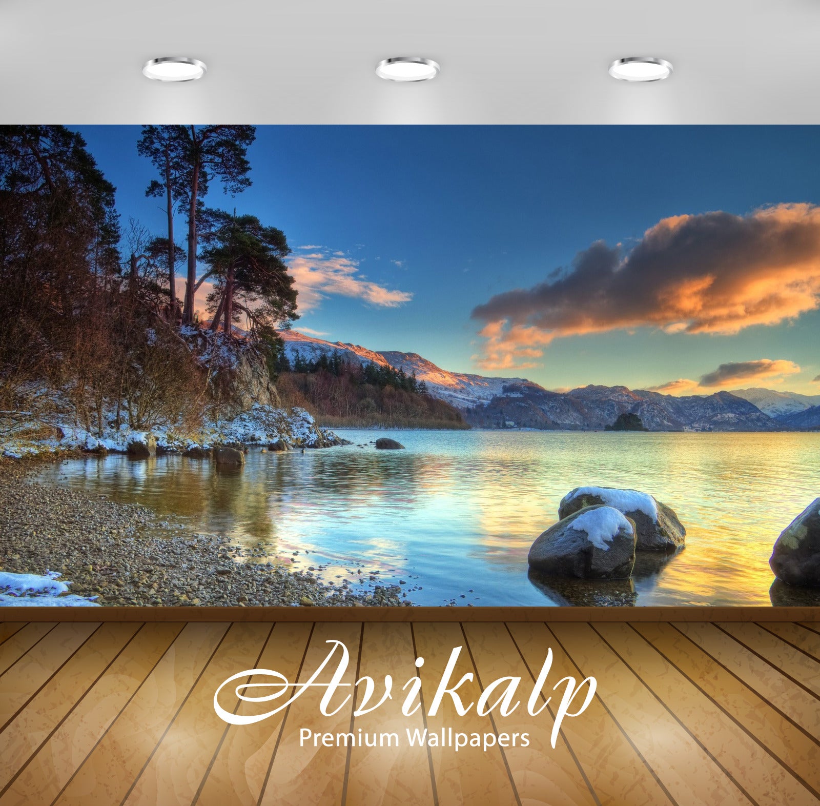 Avikalp Exclusive Awi6843 Beautiful Winter Sunset At The Lake Nature HD Wallpaper