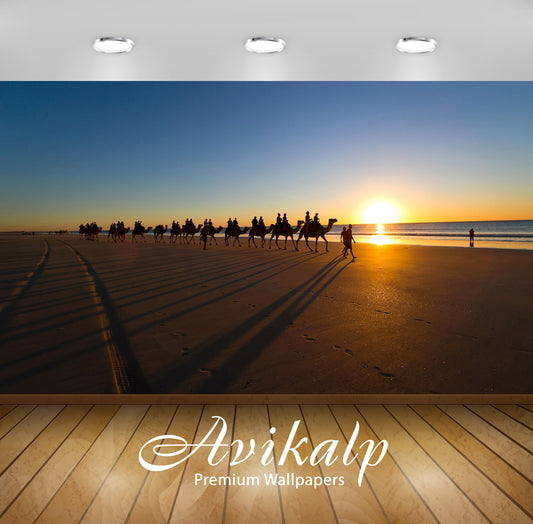 Avikalp Exclusive Awi6886 Camel Caravan On The Sandy Beach Nature HD Wallpaper