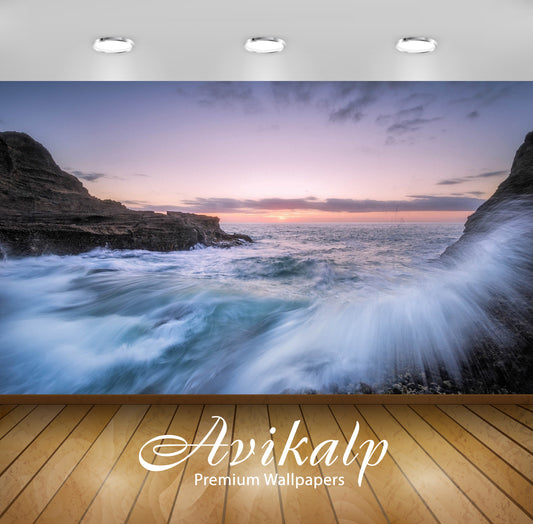 Avikalp Exclusive Awi7394 Waves Splashing On The Rocky Shore Nature HD Wallpaper