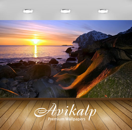 Avikalp Exclusive Awi7407 Winter Golden Sunset Sky At The Ocean Nature HD Wallpaper