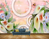 Avikalp MWZ0001 White Tulips Purple Flowers Butterflies 3D HD Wallpaper
