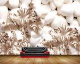 Avikalp MWZ0002 White Stones Flowers 3D HD Wallpaper
