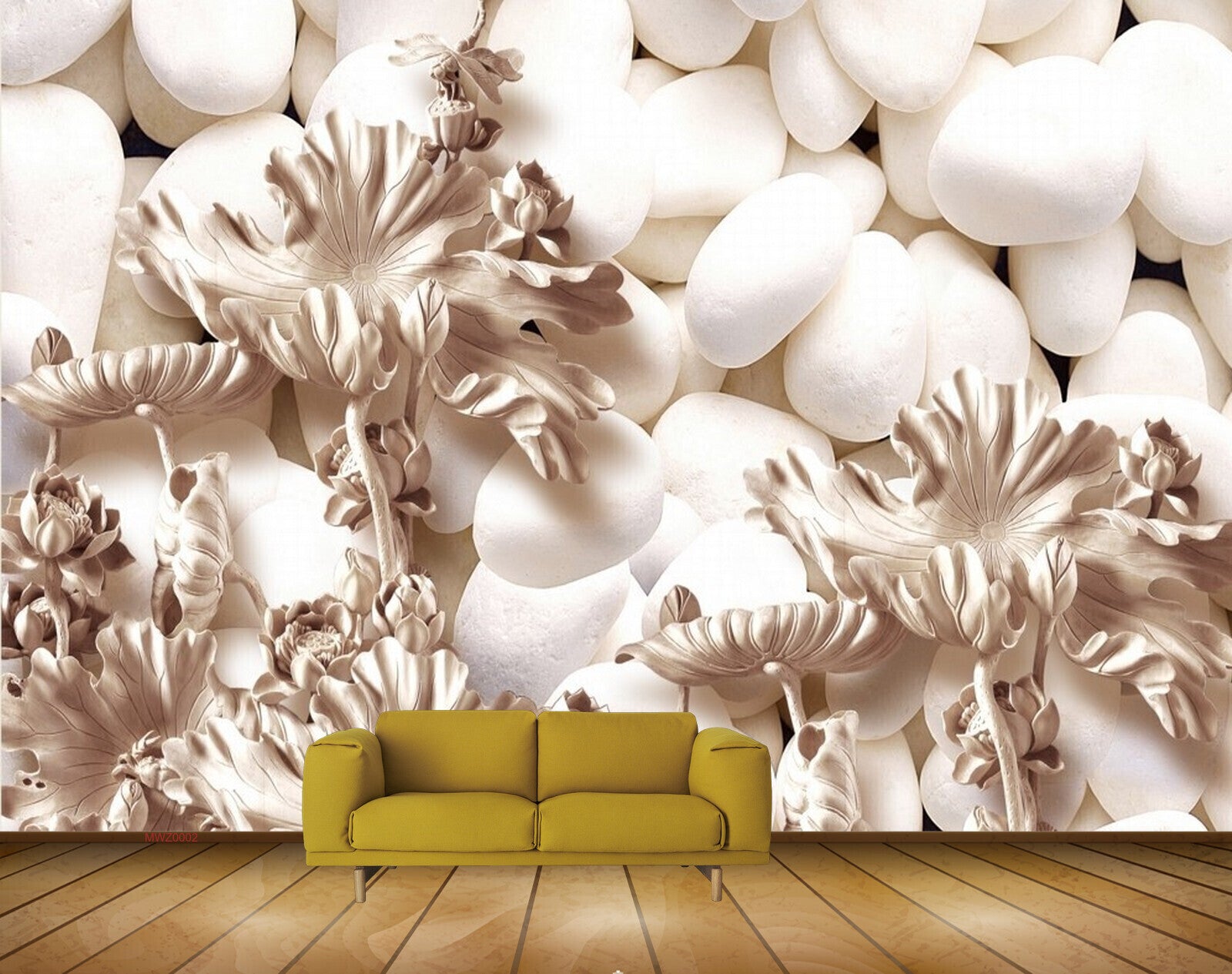 Avikalp MWZ0002 White Stones Flowers 3D HD Wallpaper
