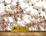 Avikalp MWZ0002 White Stones Flowers 3D HD Wallpaper