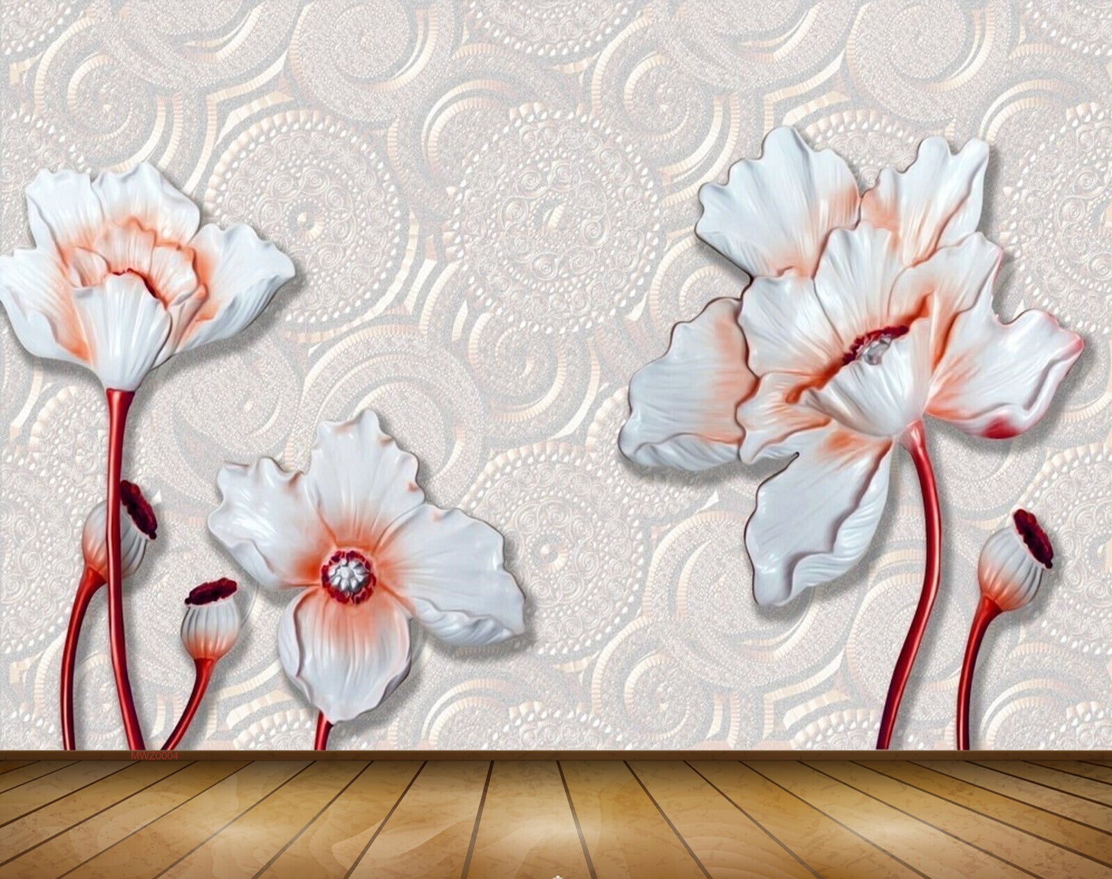 Avikalp MWZ0004 White Pink Flowers 3D HD Wallpaper