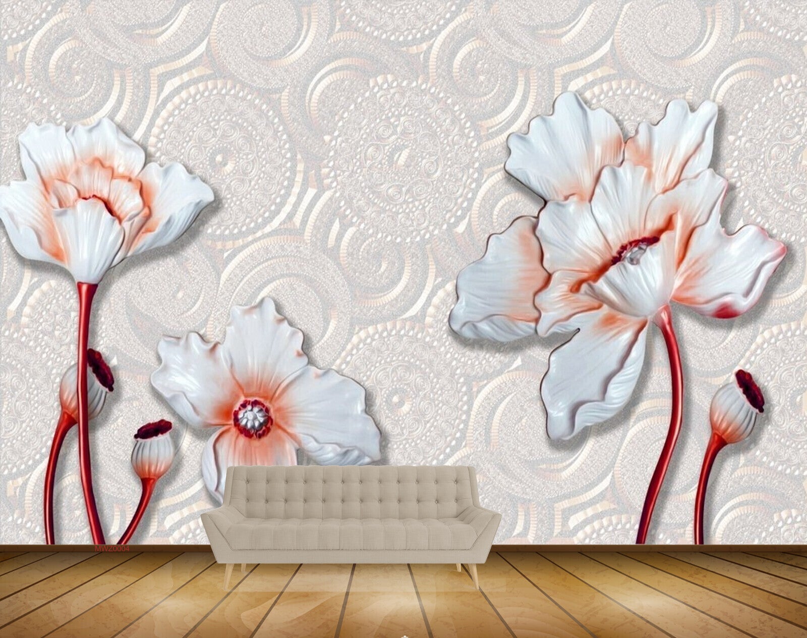 Avikalp MWZ0004 White Pink Flowers 3D HD Wallpaper