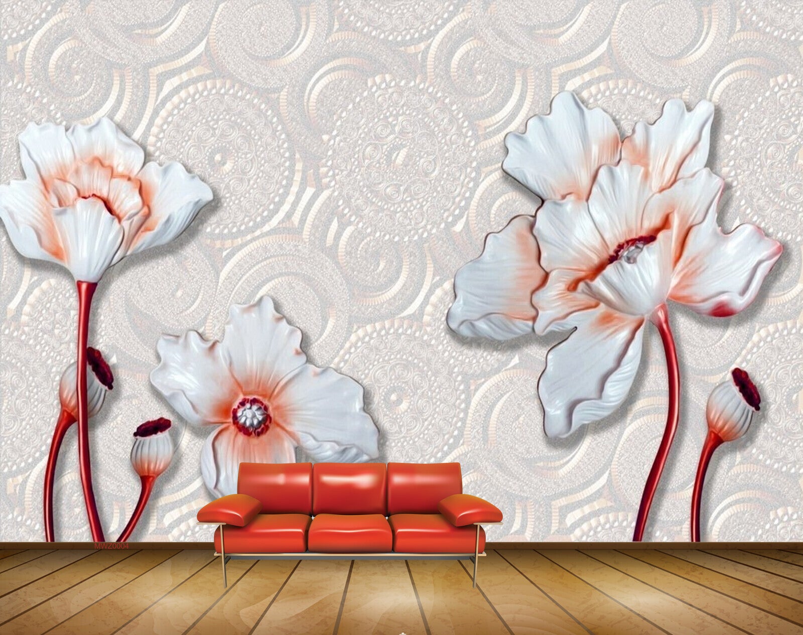 Avikalp MWZ0004 White Pink Flowers 3D HD Wallpaper