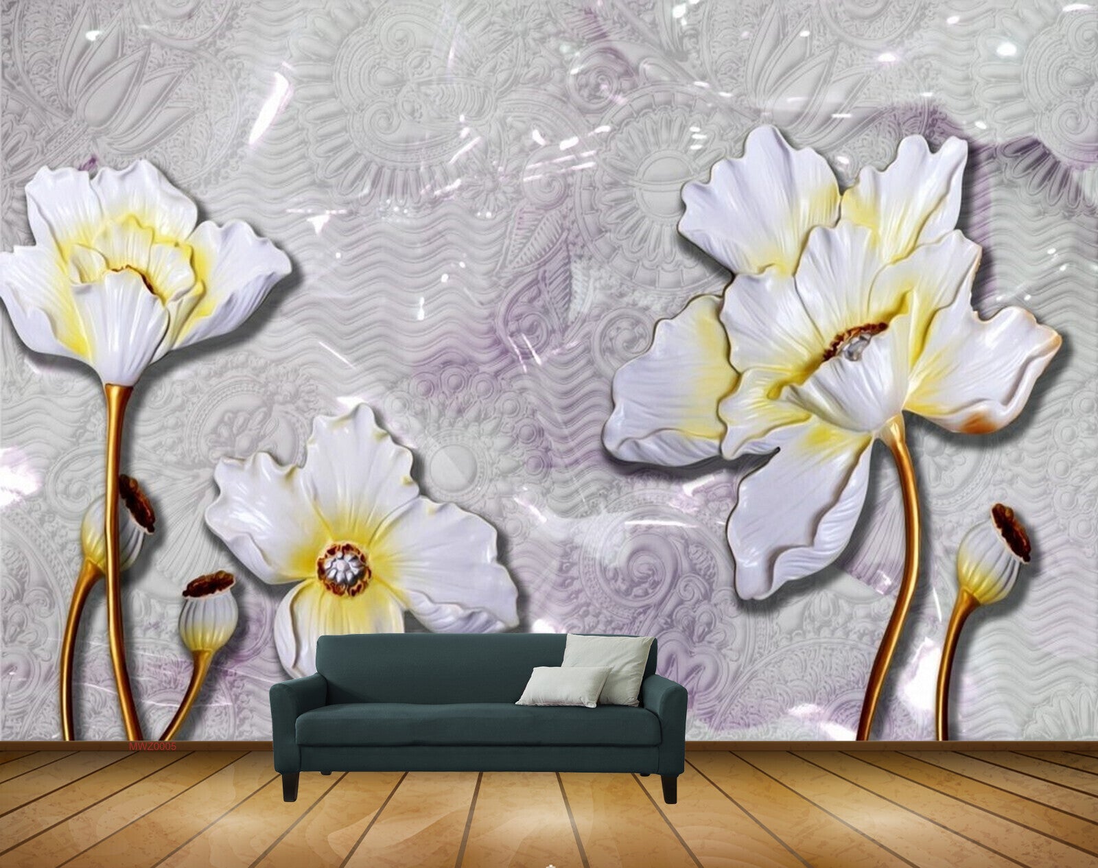 Avikalp MWZ0005 White Yellow Flowers 3D HD Wallpaper