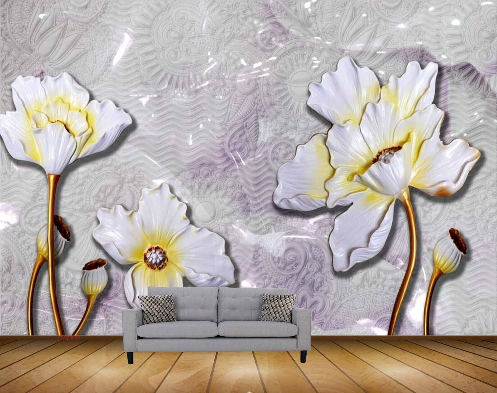 Avikalp MWZ0005 White Yellow Flowers 3D HD Wallpaper