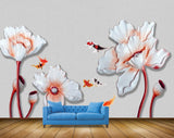 Avikalp MWZ0006 White Pink Flowers Fishes 3D HD Wallpaper