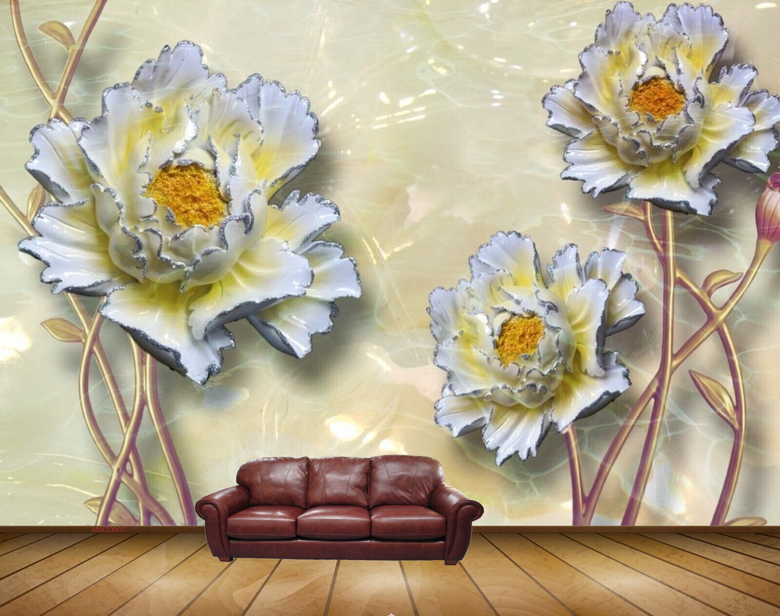 Avikalp MWZ0007 White Pink Flowers 3D HD Wallpaper