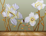 Avikalp MWZ0008 White Flowers Fishes 3D HD Wallpaper