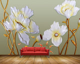 Avikalp MWZ0008 White Flowers Fishes 3D HD Wallpaper