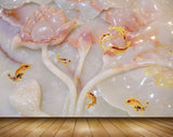 Avikalp MWZ0009 Pink Flowers Fishes 3D HD Wallpaper