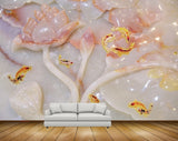 Avikalp MWZ0009 Pink Flowers Fishes 3D HD Wallpaper