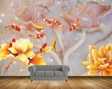 Avikalp MWZ0011 Pink Orange Flowers Fishes HD Wallpaper