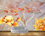 Avikalp MWZ0011 Pink Orange Flowers Fishes 3D HD Wallpaper