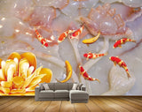Avikalp MWZ0012 Pink Orange Flowers Fishes HD Wallpaper