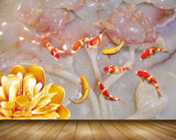 Avikalp MWZ0012 Pink Orange Flowers Fishes 3D HD Wallpaper