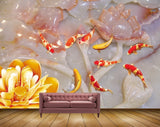 Avikalp MWZ0012 Pink Orange Flowers Fishes 3D HD Wallpaper