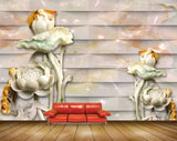 Avikalp MWZ0013 White Orange Flowers 3D HD Wallpaper