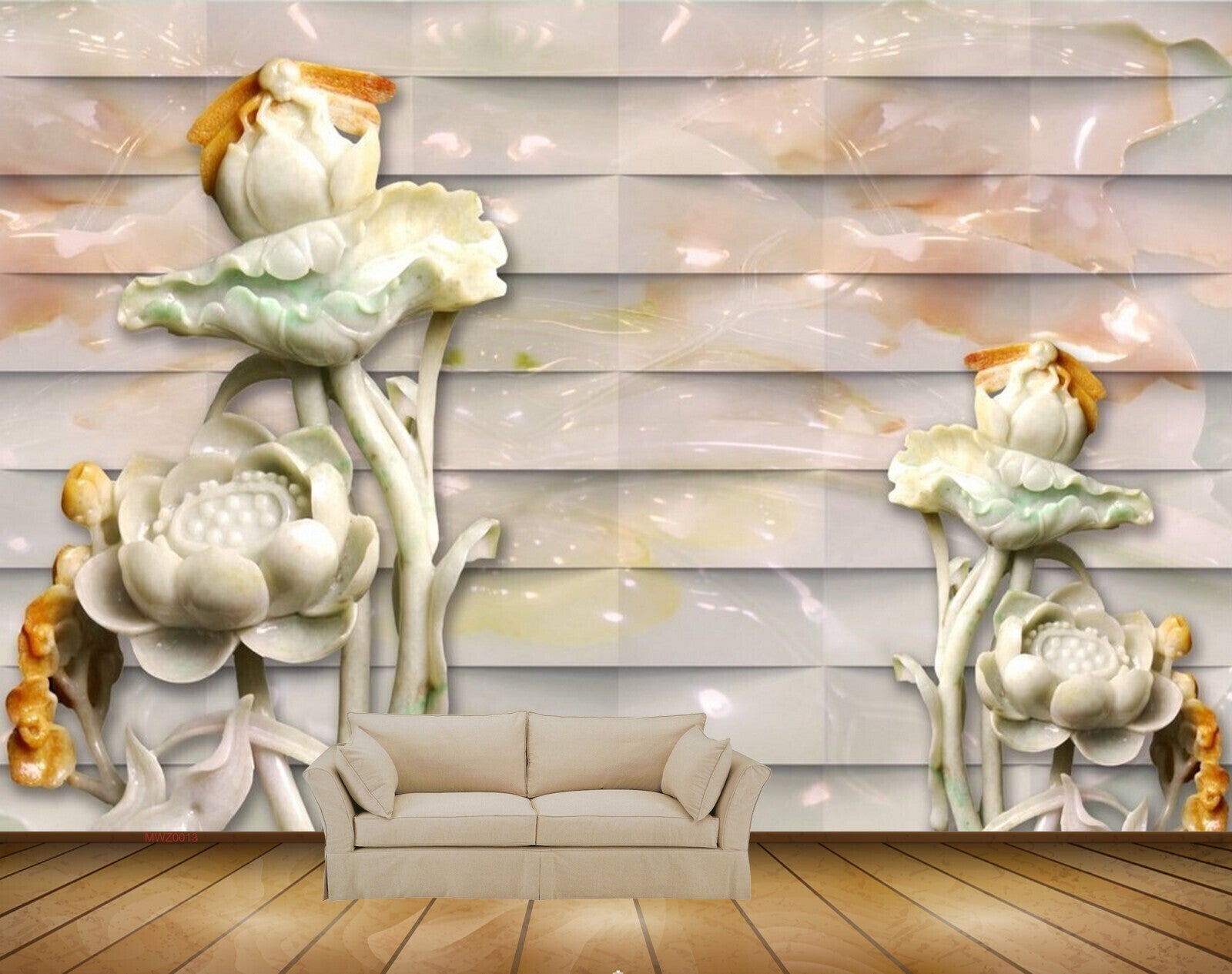 Avikalp MWZ0013 White Orange Flowers 3D HD Wallpaper