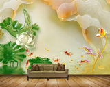 Avikalp MWZ0015 White Flowers Orange Tulips Fishes Leaves HD Wallpaper