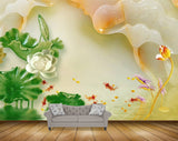 Avikalp MWZ0015 White Flowers Orange Tulips Fishes Leaves 3D HD Wallpaper