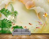 Avikalp MWZ0015 White Flowers Orange Tulips Fishes Leaves 3D HD Wallpaper