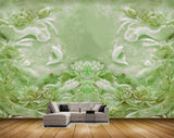 Avikalp MWZ0016 White Green Fishes Flowers HD Wallpaper