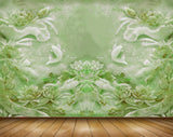 Avikalp MWZ0016 White Green Fishes Flowers 3D HD Wallpaper