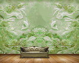 Avikalp MWZ0016 White Green Fishes Flowers 3D HD Wallpaper