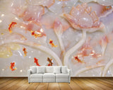 Avikalp MWZ0017 White Pink Flowers Fishes HD Wallpaper